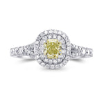 Light Yellow Green Radiant Diamond Halo Ring
