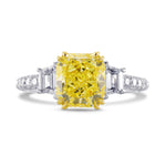 Fancy Intense Yellow Radiant & Stepcut 3 Stone Diamond Ring