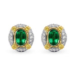 Oval Emerald and Fancy Intense Yellow Diamond Earrings