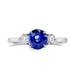 Sapphire & Diamond 3 Stone Engagement Ring with Yellow Diamond Accent
