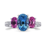 Blue Aquamarine & Pink Sapphire Oval 3 Stone Diamond Ring