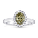 Fancy Brownish Greenish Yellow Oval Diamond Halo Ring