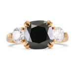 Fancy Black Cushion Diamond Ring with Round Brilliant Side Diamonds