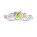 Fancy Yellow Green & Pink Diamond Three Stones Ring