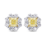 Light Yellow Radiant Diamond Halo Earrings