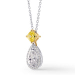 'D' Color Pear & Vivid Yellow Cushion Diamond Pendant