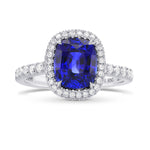Vivid Blue Sapphire & Diamond Halo Engagement Ring
