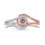 Fancy Light Orangy Pink Crossover Halo Diamond Ring