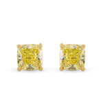 Fancy Yellow Cushion Diamond Stud Earrings
