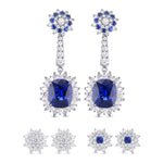 Blue Sapphire and Diamond Halo Drop Earrings
