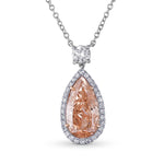 Fancy Brownish Orangy Pink Pear Shape Halo Diamond Pendant GIA