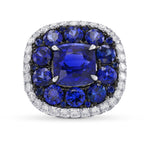Royal Blue Sapphire and White diamonds Extraordinary Double Halo Ring