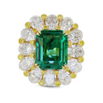 No Oil Zambian Emerald and Fancy Intense Yellow Diamond Extraordinary Ring