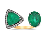 Two-stone Trilliant and Oval Emerald Ring