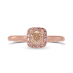 Light Brown Pink Cushion Diamond Halo Ring