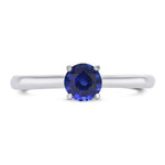 Blue Round Sapphire Solitaire Ring