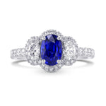 Oval Blue Sapphire and Diamond Side Stone Ring