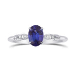 Blue Sapphire and Diamond Oval Side Stones Ring
