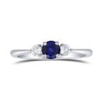 Blue Sapphire and Diamond Round Brillant 3 Stones Ring
