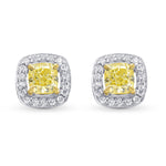 Fancy Yellow Cushion Diamond Halo Earrings