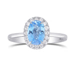 Blue Aquamarine Oval Gemstone Halo Ring