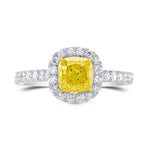 Fancy Vivid Yellow Cushion Halo and Open Pave Ring