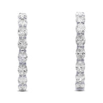 Oval White Diamond Hoop Earrings