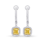 Yellow Diamond Cushion Drop Halo Earrings