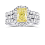 Fancy Light Yellow Radiant Diamond Halo Wedding Ring Set, With Two Matching Wedding Bands