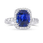 Royal Blue Sapphire Cushion Halo Ring