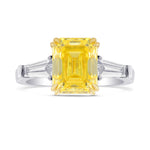 Fancy Vivid Yellow Emerald Diamond, 3 Stone Ring