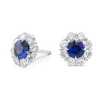 Blue Sapphire and Diamond Round Brilliant Halo Earrings