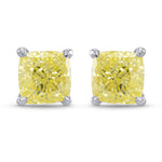 Fancy Yellow Cushion Diamond Stud Earrings