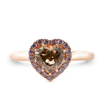 Fancy Dark Orangy Brown Heart Diamond Halo Ring