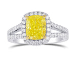 Fancy Vivid Yellow Cushion Split Shank Halo Diamond Ring