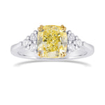 Fancy Light Yellow Cushion Side Stone Diamond ring