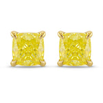 Fancy Yellow Cushion Diamond Stud Earrings