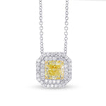 Fancy Light Yellow Radiant Diamond Double Halo Pendant