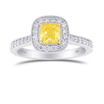 Fancy Intense Yellow Cushion Diamond Milgrain Halo Ring