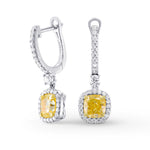 Light Yellow Cushion Diamond Drop Halo Earrings