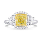 Fancy Light Yellow Cushion Halo & Trapezoid Diamond Ring