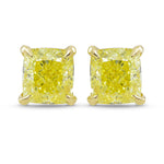 Fancy Yellow Cushion Diamond Stud Earrings