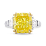 Fancy Vivid Yellow Cushion Diamond and Half-moon 3 stone Ring