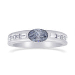 Fancy Intense Blue Oval and Baguette Diamond side stone ring