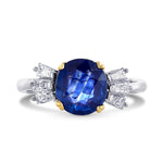 Brilliant cut Sapphire & White Baguette Diamond Ring