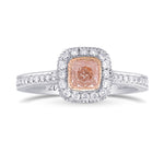 Fancy Light Orangy Pink Cushion Diamond Halo Milgrain Ring