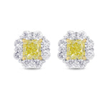 Fancy Yellow Radiant Diamond Basket Halo Earrings