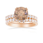 Fancy Orange Brown Round Diamond Wedding Set Rings