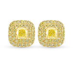 Fancy Light Yellow Cushion Double Halo Earrings