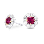 Pigeon Blood Ruby & Diamond Floral Halo Earrings